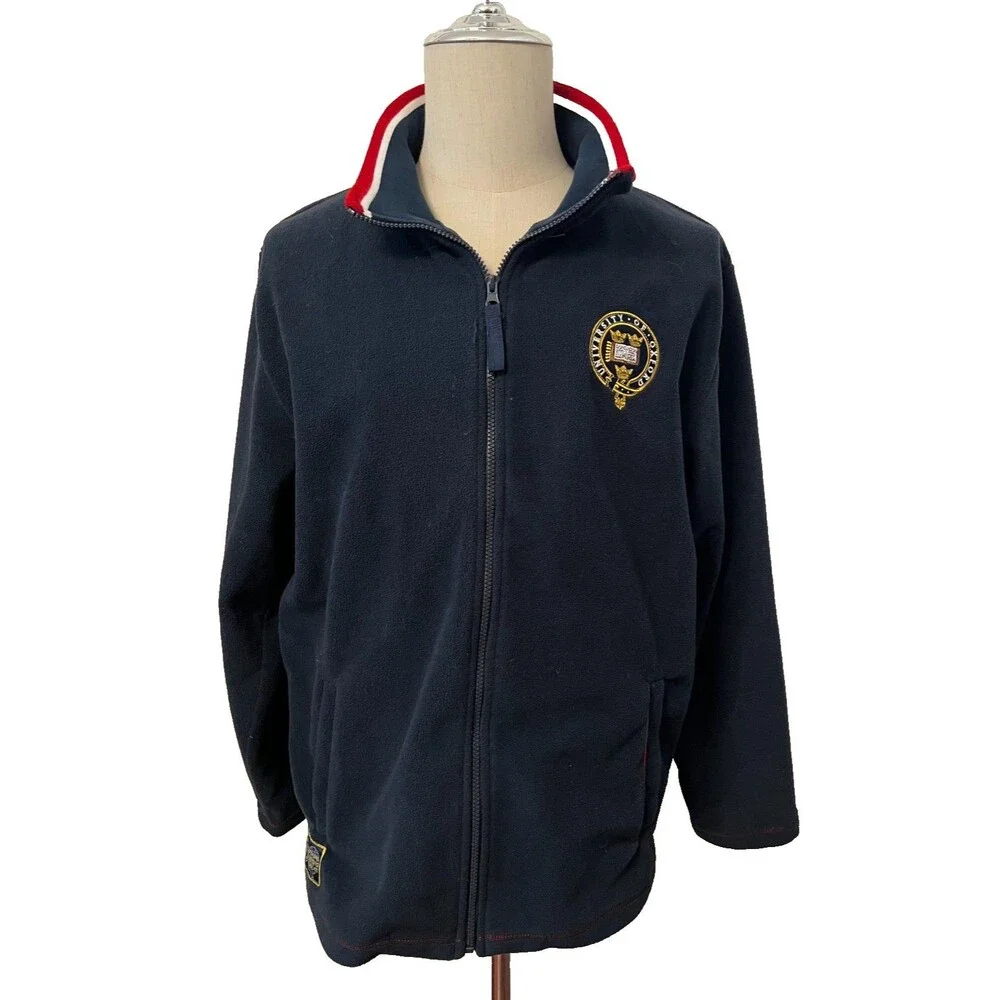 Oxford University Mens L Fleece Jacket Full Zip Sweatshirt Navy Blue Knit Collar
